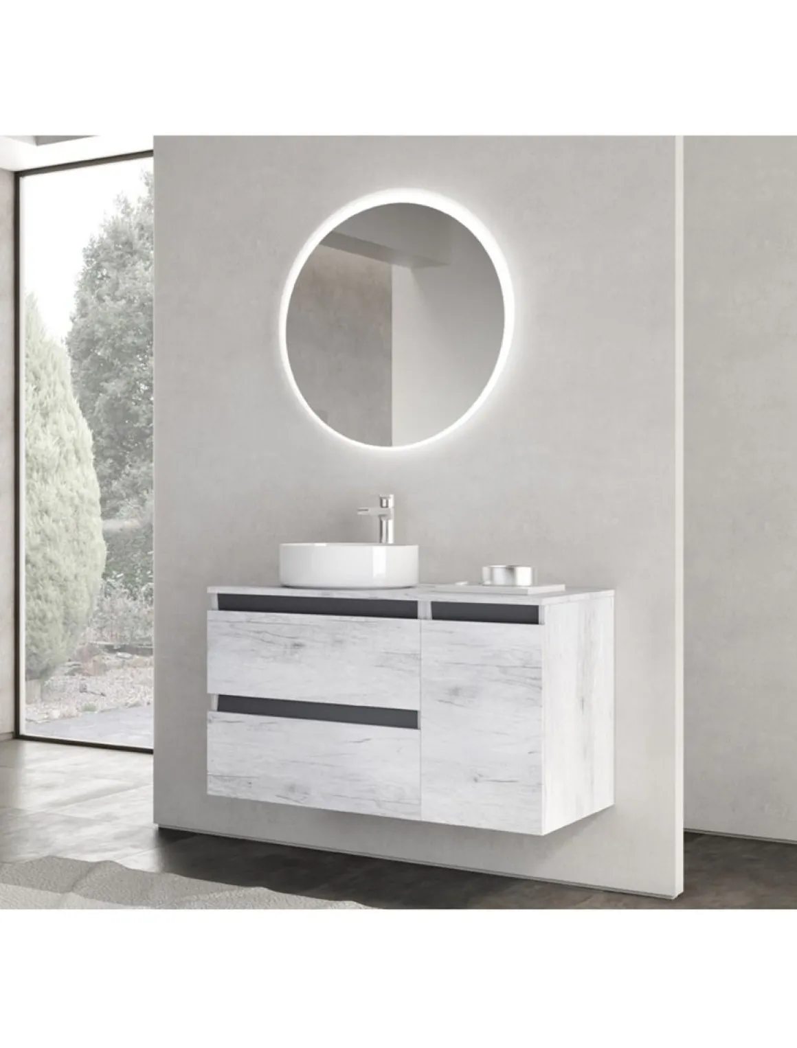 BAGNO COMPLETO MOD. CUBE 2 CM 121 QUERCIA BIANCA