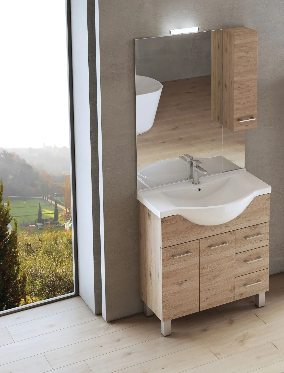 BAGNO COMPLETO MOD. GAIA CM 85 QUERCIA NATURALE