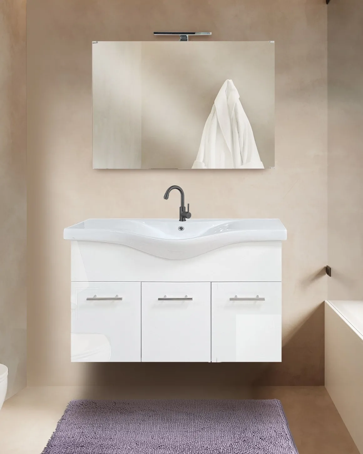 BAGNO COMPLETO MOD.SOLE CM 100 BIANCO LUCIDO