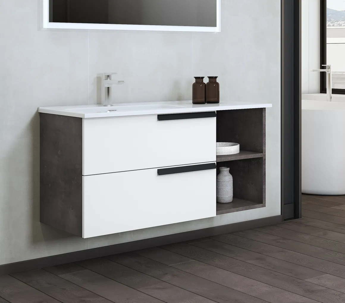 BASE BAGNO SOSPESA DELIA3 CM 101 LAMIERA OSSIDATA E BIANCO LUCIDO