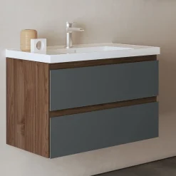 BASE BAGNO SOSPESA MOD. GRACE4 CM 82 NOCE E GRAFITE OPACO