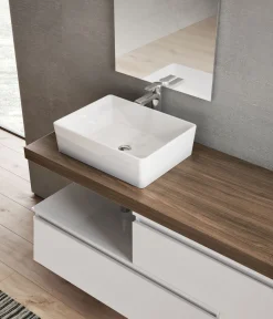 BASE BAGNO SOSPESA MOD. NINFA CM 140 BIANCO OPACO E TABACCO
