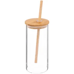 BICCHIERE CON CANNUCCIA PALM COCKTAIL IN VETRO E BAMBU 40CL
