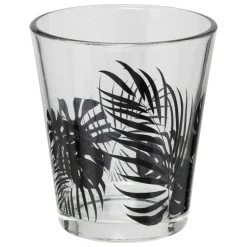 BICCHIERE DA ACQUA PALME IN VETRO TRASPARENTE CON DECORO NERO 33CL