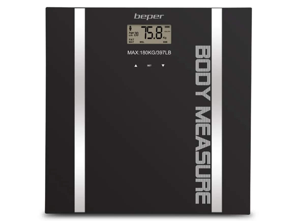 BILANCIA DIGITALE MASSA CORPOREA IN VETRO TEMPERATO 30X30X1,7CM NERO/ARGENTO