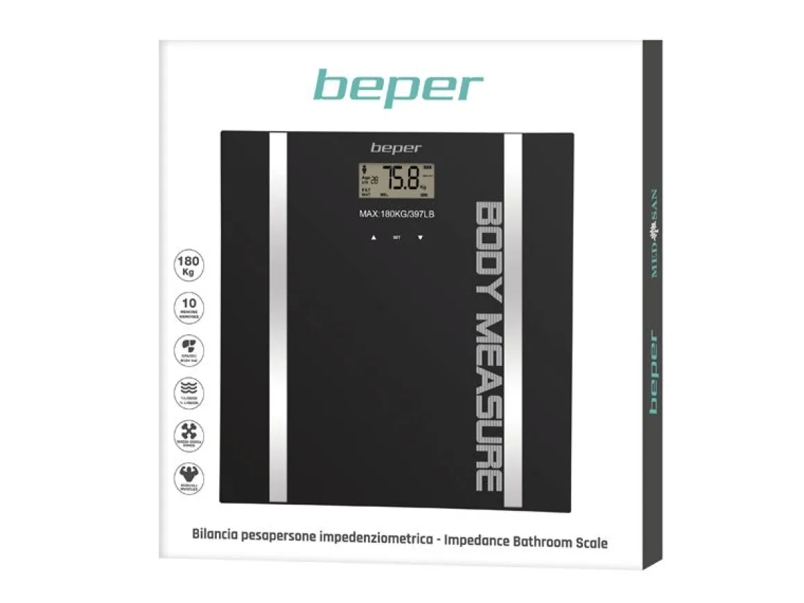 BILANCIA DIGITALE MASSA CORPOREA IN VETRO TEMPERATO 30X30X1,7CM NERO/ARGENTO