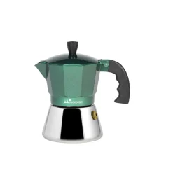 CAFFETTIERA 3 TAZZE IN ALLUMINIO E ACCIAIO INOX VERDE