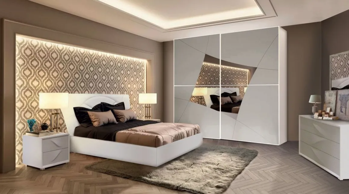 Camera da letto moderna completa in frassino e frontali laccati