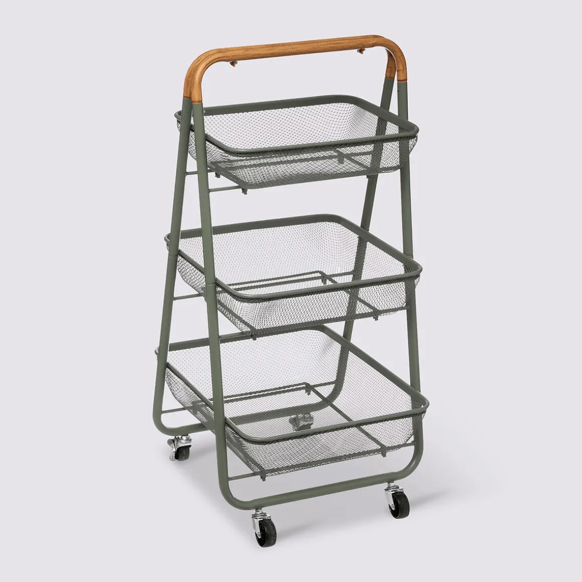 CARRELLO DA CUCINA IN METALLO TRIO CM 48X41.5 H.87 KAKI E NATURALE