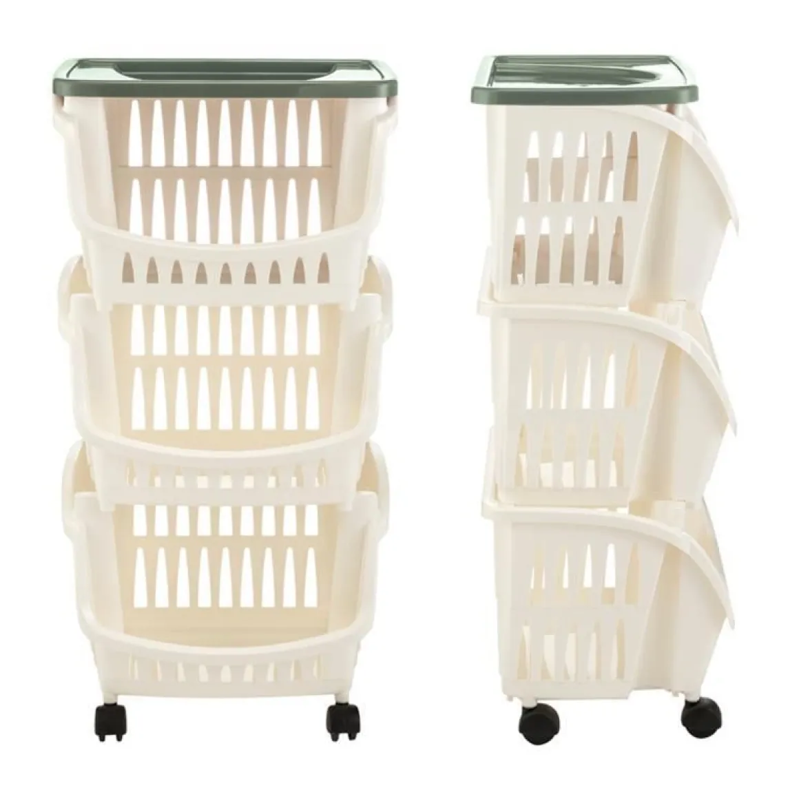 CARRELLO DA CUCINA IN PLASTICA TIDY CM 39.5X30 H. 77 BIANCO E SALVIA