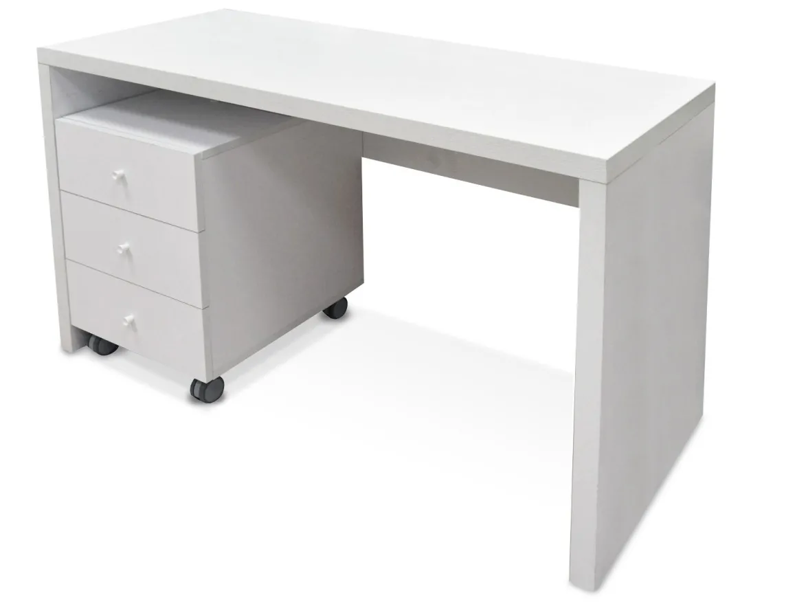Cassettiera con Ruote e tre Cassetti: Cassettiera in Bianco Frassinato.