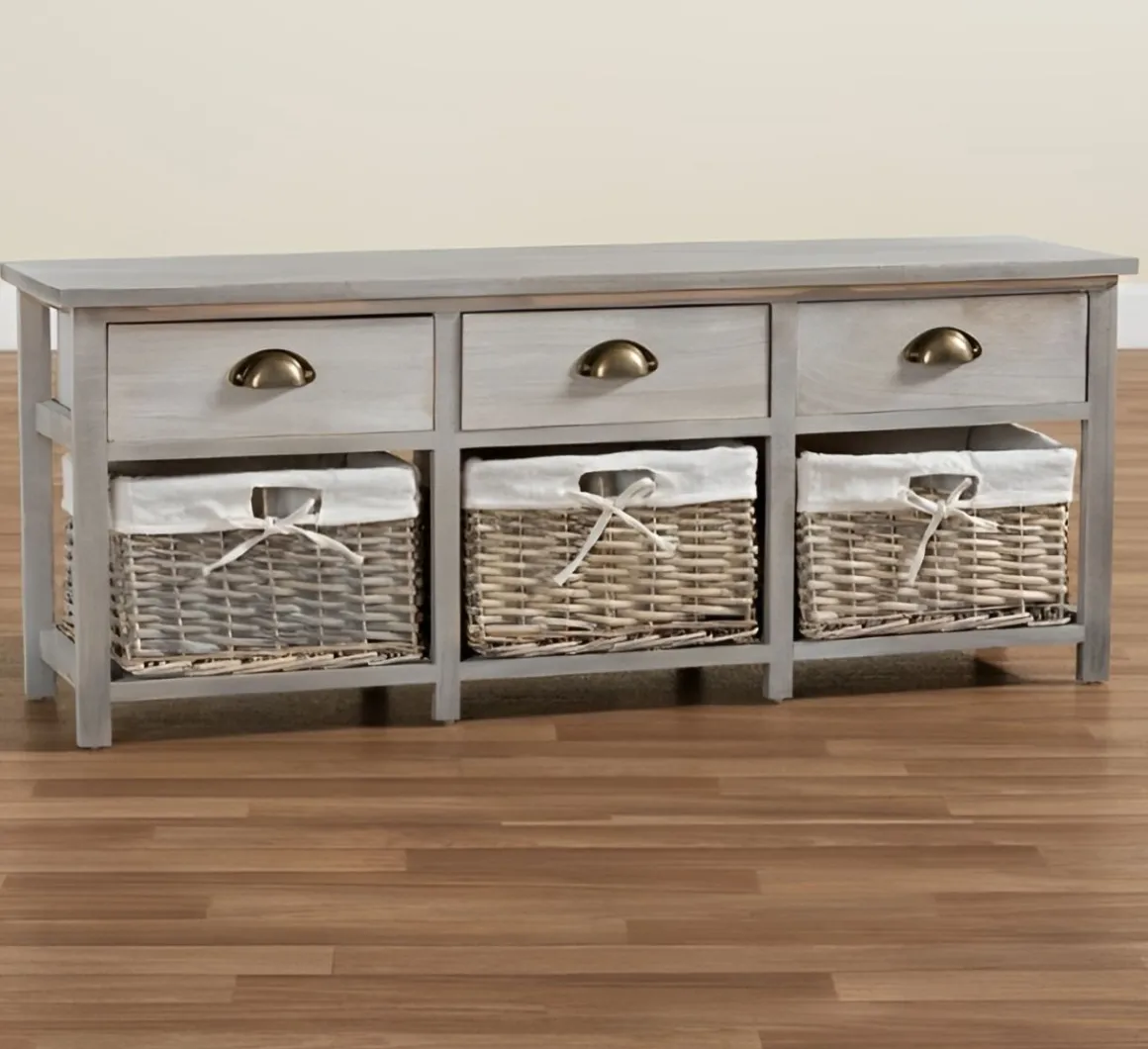 CASSETTIERA MULTIUSO IN LEGNO MASSELLO CM 107X29 H.42 CEMENTO: vendita online CASSETTIERA MULTIUSO IN LEGNO MASSELLO CM 107X29 H.42 CEMENTO in offerta