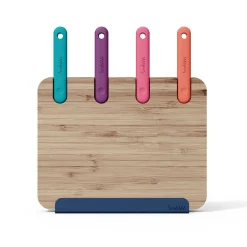 CEPPO 4 COLTELLI BLOCK IN ACCIAIO INOX CON TAGLIERE IN BAMBU' NATURALE