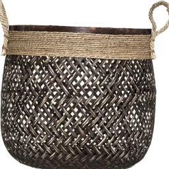 CESTO ROTONDO IN BAMBOO SCURO E JUTA 1 PEZZO 37X34CM : vendita online CESTO ROTONDO IN BAMBOO SCURO E JUTA 1 PEZZO 37X34CM in offerta