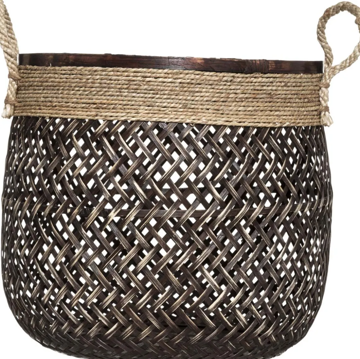 CESTO ROTONDO IN BAMBOO SCURO E JUTA 1 PEZZO 37X34CM : vendita online CESTO ROTONDO IN BAMBOO SCURO E JUTA 1 PEZZO 37X34CM in offerta