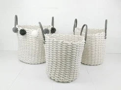 CESTO IN COTONE BIANCO INTRECCIATO CON MANICI 1 PEZZO H38XD44CM : vendita online CESTO IN COTONE BIANCO INTRECCIATO CON MANICI 1 PEZZO H38XD44CM in offerta
