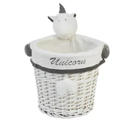 CESTO IN RATTAN BIANCO CON UNICORNO 1 PEZZO 28X26CM : vendita online CESTO IN RATTAN BIANCO CON UNICORNO 1 PEZZO 28X26CM in offerta