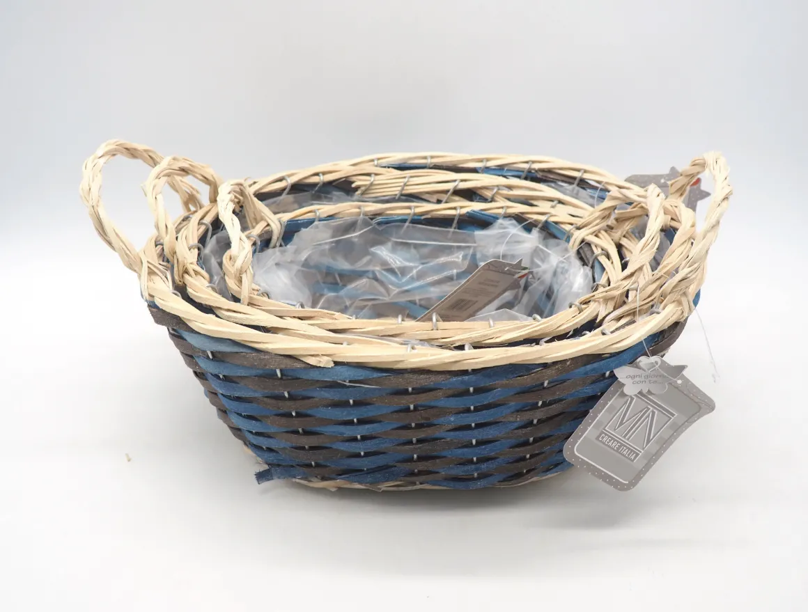 CESTO OVALE IN LEGNO BLU/MARRONE 13X31X22CM: vendita online CESTO OVALE IN LEGNO BLU/MARRONE 13X31X22CM in offerta