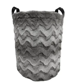 CESTO ROTONDO FELPATO GRIGIO CON MANICI 1 PEZZO D36XH40CM : vendita online CESTO ROTONDO FELPATO GRIGIO CON MANICI 1 PEZZO D36XH40CM in offerta