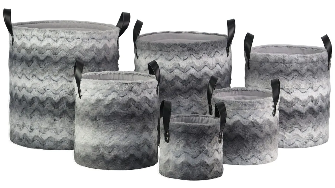 CESTO ROTONDO FELPATO GRIGIO CON MANICI 1 PEZZO D40XH44CM : vendita online CESTO ROTONDO FELPATO GRIGIO CON MANICI 1 PEZZO D40XH44CM in offerta
