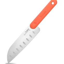 COLTELLO DA CUCINA SANTOKU KNIFE IN ACCIAO INOX MANICO ARANCIO