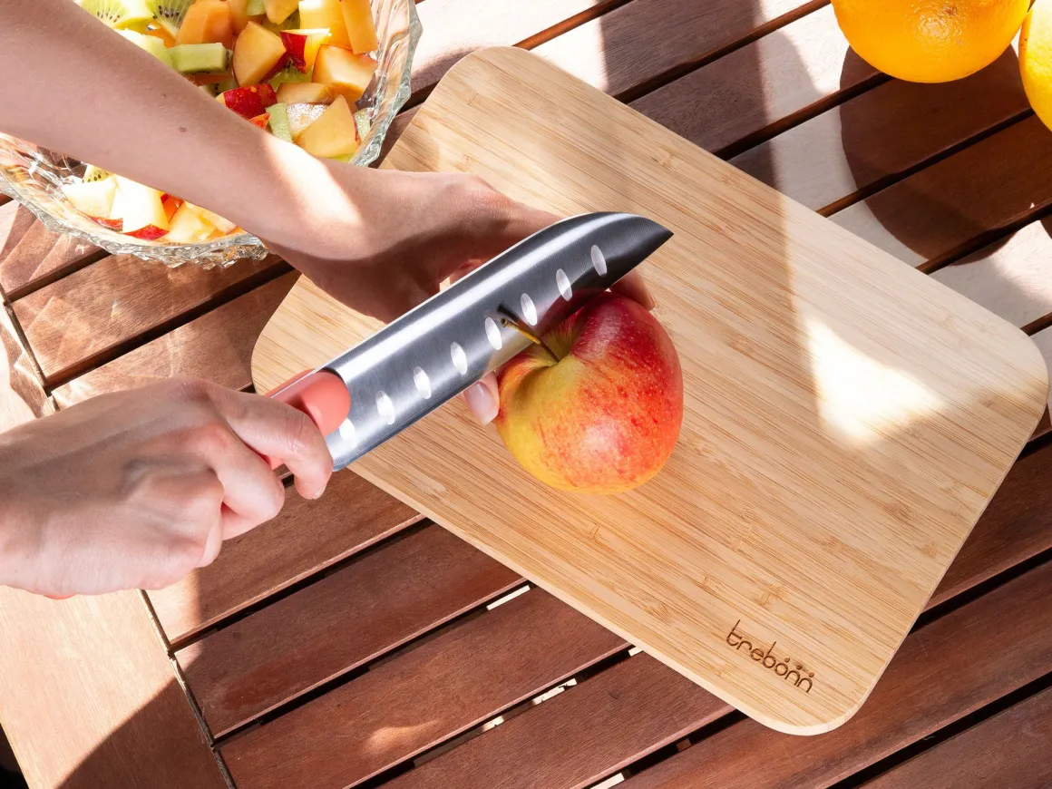 COLTELLO DA CUCINA SANTOKU KNIFE IN ACCIAO INOX MANICO ARANCIO
