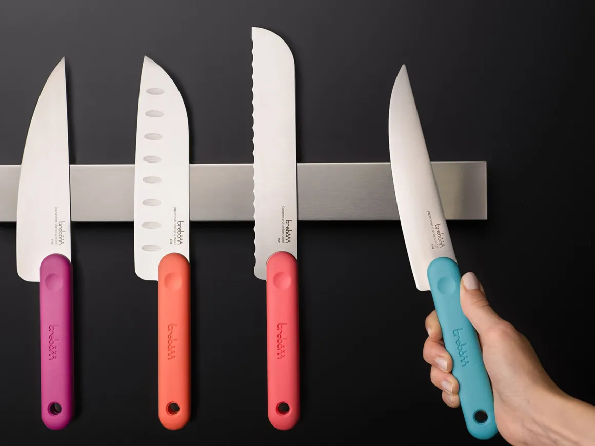 COLTELLO DA CUCINA SANTOKU KNIFE IN ACCIAO INOX MANICO ARANCIO