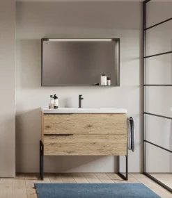 Composizione Bagno: Bagno Febe in Quercia Naturale e Metallo Antracite
