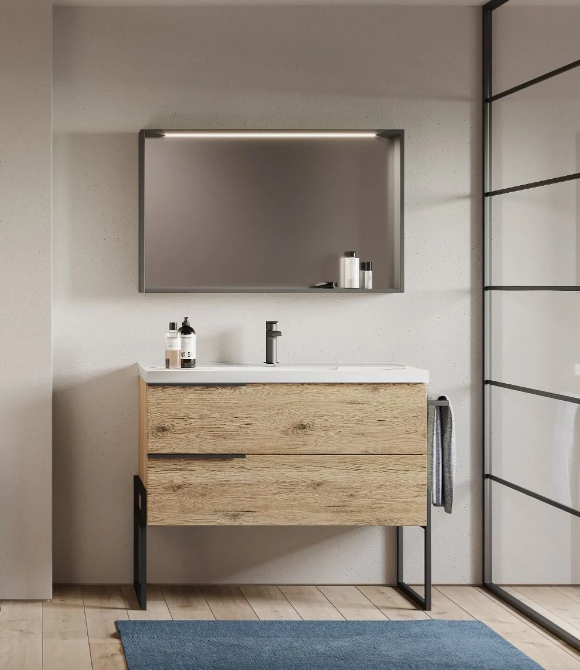 Composizione Bagno: Bagno Febe in Quercia Naturale e Metallo Antracite