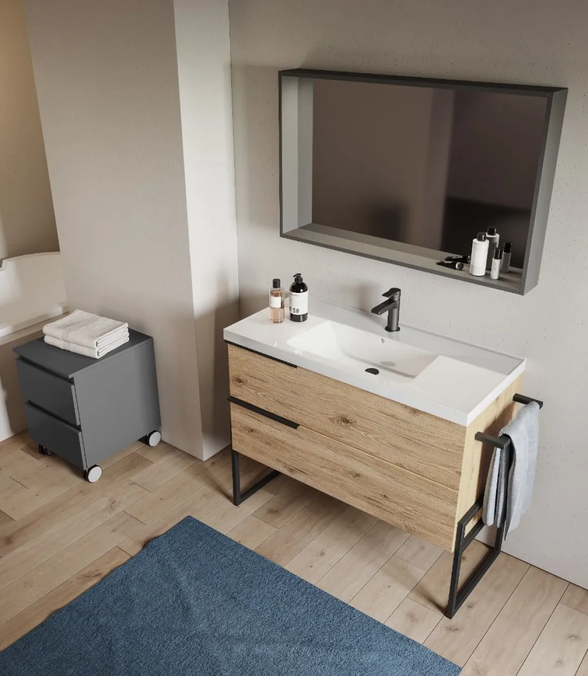 Composizione Bagno: Bagno Febe in Quercia Naturale e Metallo Antracite