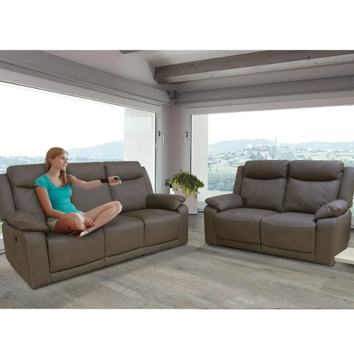 Coppia Divani in Nabuk Grigio Elephant: Divani Relax Elettrico