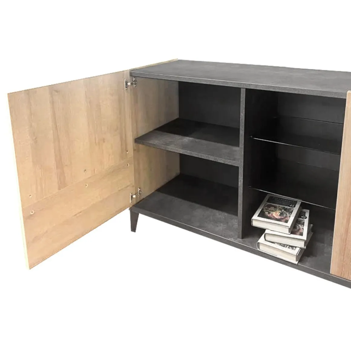 CREDENZA 3 ANTE NERO PORTLAND E RIVIERA OAK: vendita online CREDENZA 3 ANTE NERO PORTLAND E RIVIERA OAK in offerta