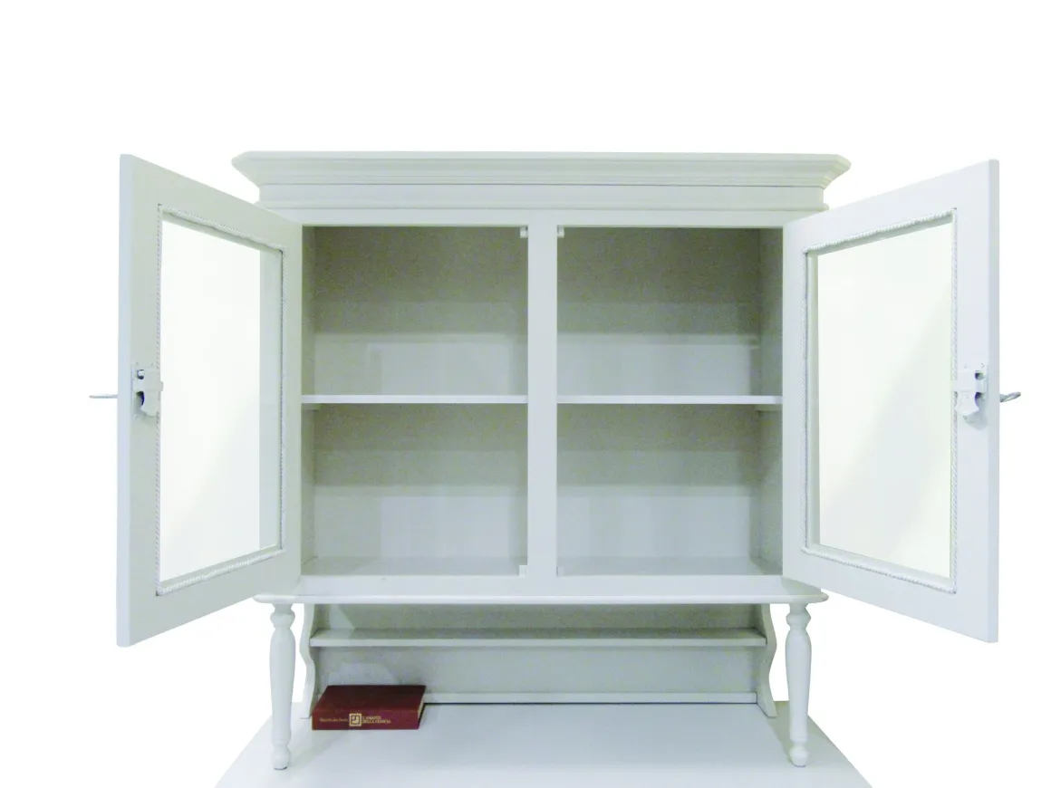 Credenza con cristalliera in legno bianco
