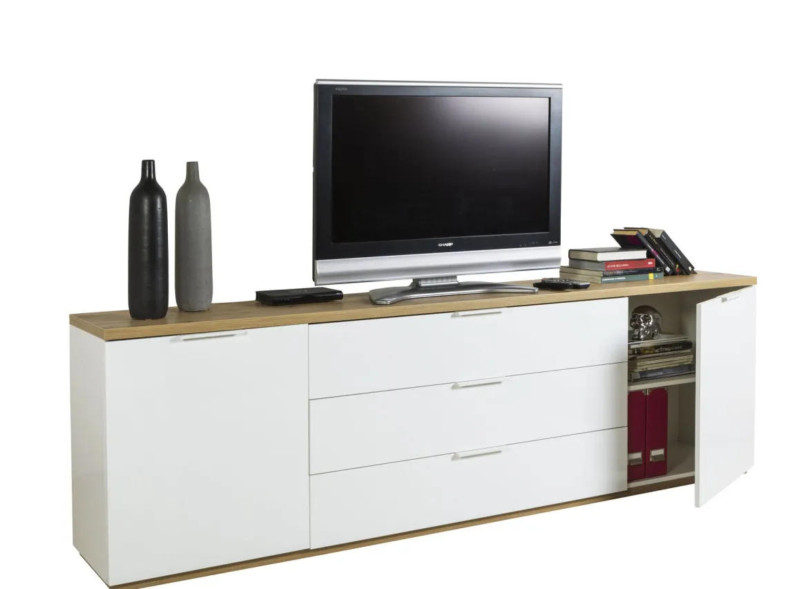 CREDENZA MOD. MUNDI BIANCO LUCIDO E ROVERE ARTISAN in vendita online