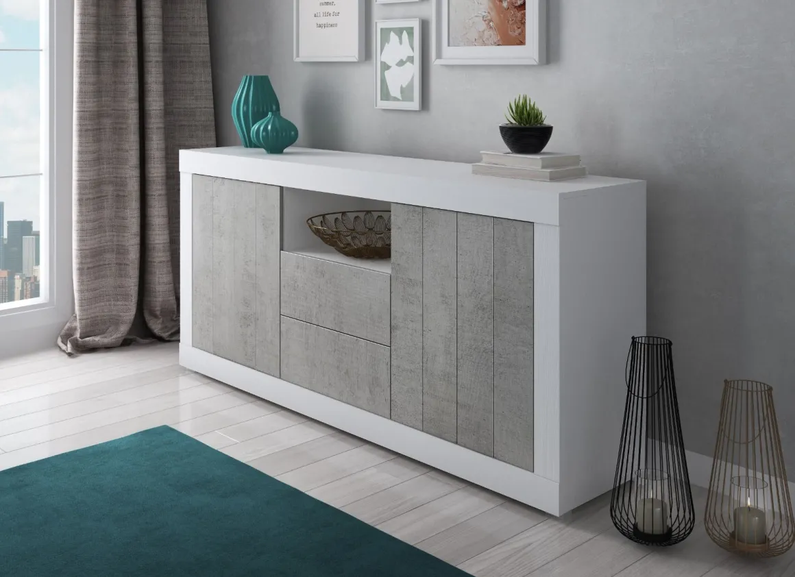 CREDENZA REVEN BIANCO FRASSINATO E CEMENTO: vendita online CREDENZA REVEN BIANCO FRASSINATO E CEMENTO in offerta