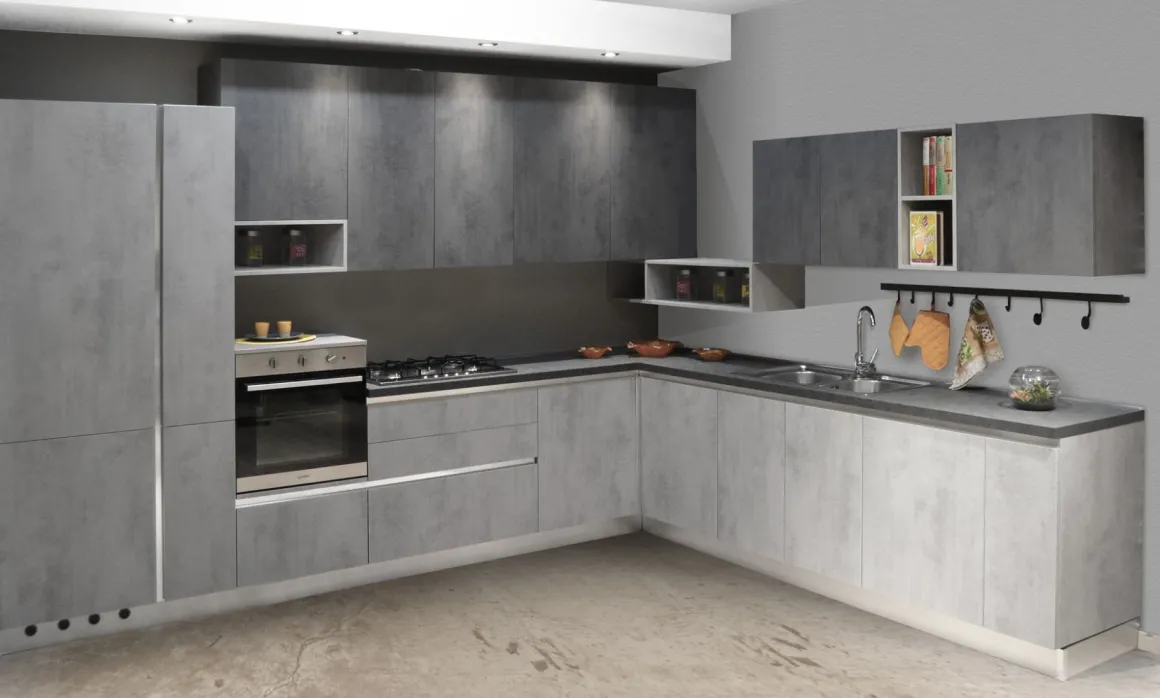 CUCINA COMPONIBILE PIETRA ARGENTO E PIETRA ANTRACITE