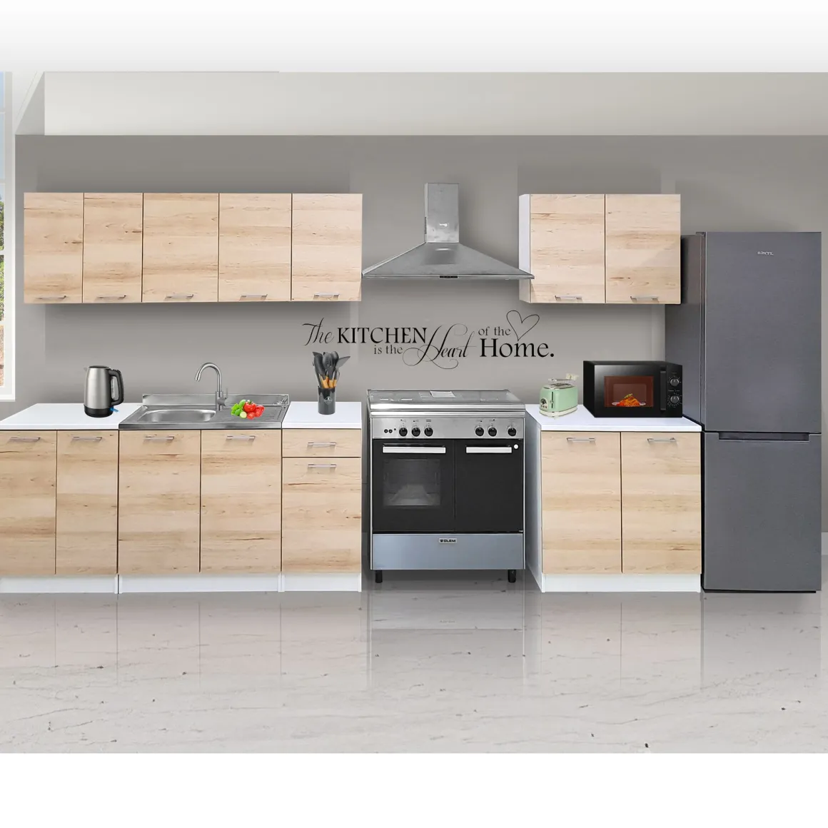 CUCINA COMPONIBILE CM 350 BIANCO E ROVERE ARTISAN