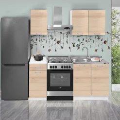 CUCINA COMPONIBILE CM 180 BIANCO E ROVERE ARTISAN
