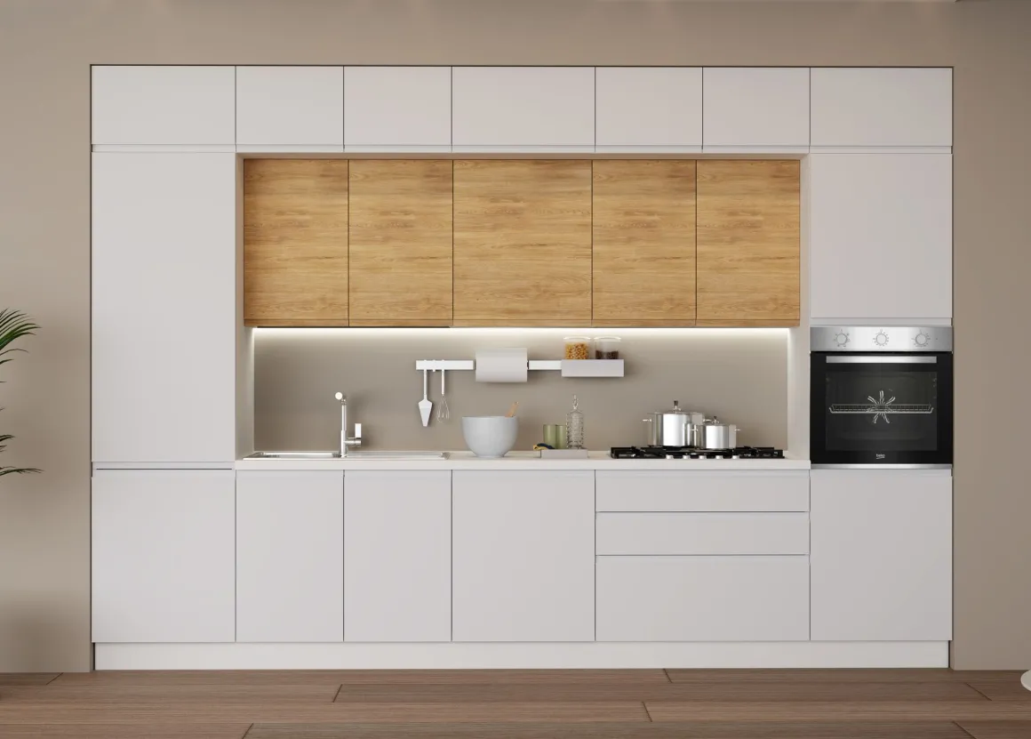 CUCINA MOD. KELLY CM 360X60 H.252 BIANCO POLARE E ROVERE CALDO PROMO BILANCIA
