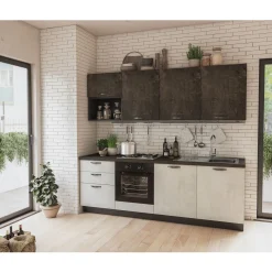 CUCINA MOD.MIRA COMP. ADA CM 240X60 H.216 CEMENTO BIANCO E CEMENTO ARDESIA