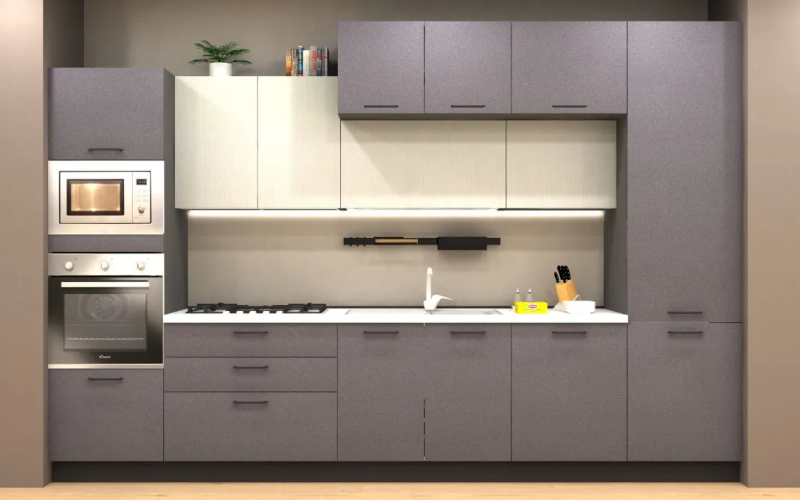 CUCINA MOD. SANDY CM 360X60 H.240 BIANCO DUNE E ANTRACITE POLVERE PROMO TORO