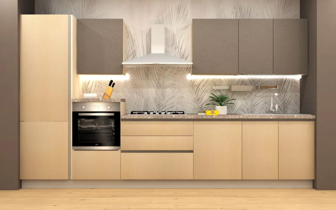 CUCINA MOD. SANDY CM 365X60 H.216 SABBIA DUNE E CANAPA POLVERE PROMO LEONE