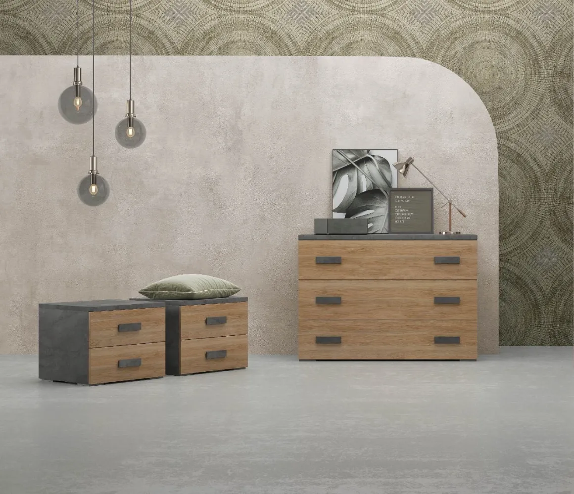 GRUPPO LETTO ONYX OSSIDO E NOCE