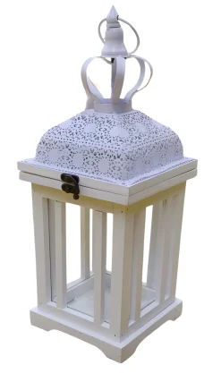 LANTERNA LEGNO/METALLO CON ROSONI BIANCA H. 55 26X26CM: vendita online LANTERNA LEGNO/METALLO CON ROSONI BIANCA H. 55 26X26CM in offerta