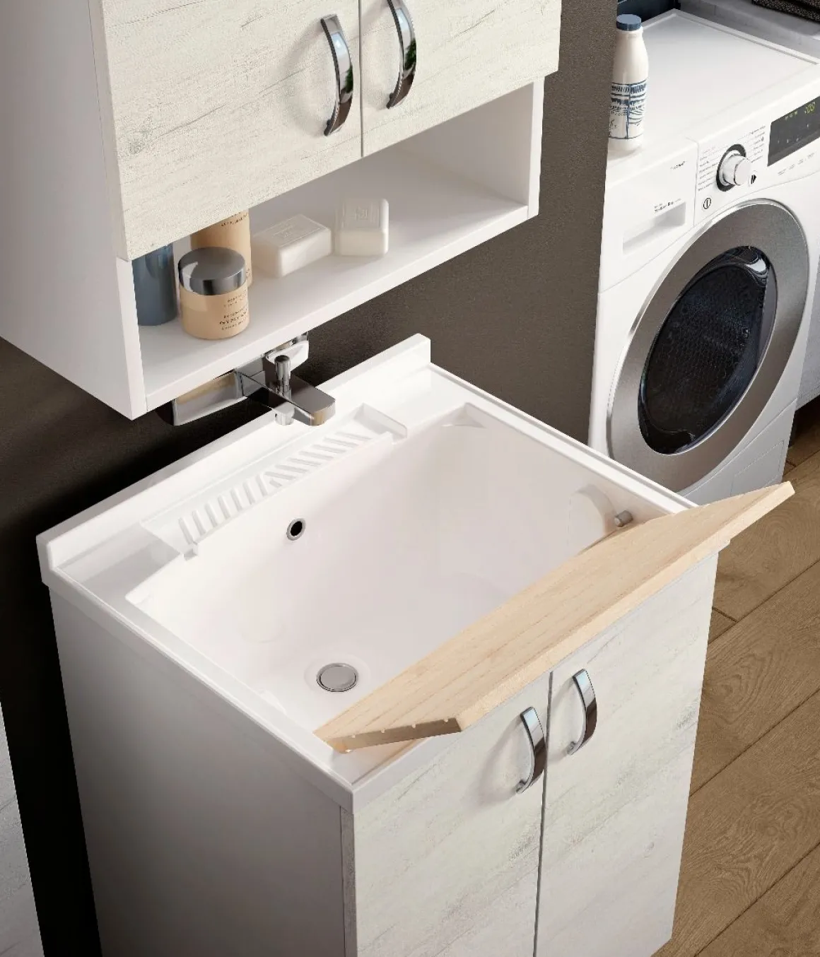 Lavatoio bagno con vasca e gocciolatoio: lavatoio olmo bianco