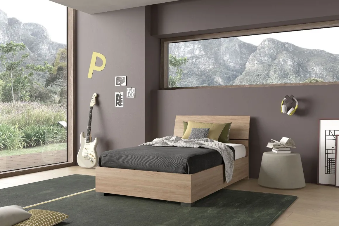 Letto contenitore con Rete inclusa: Letto in Colore Noce