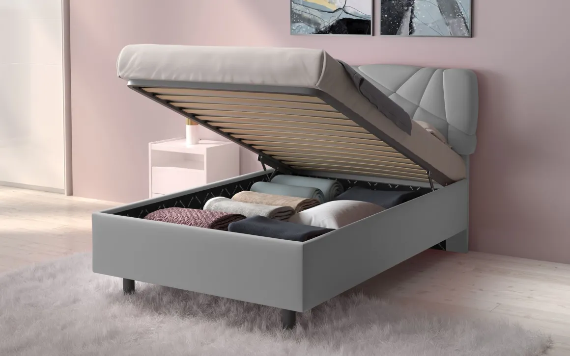 LETTO CONTENITORE POP 1 PIAZZA E 1/2 TESSUTO LYCRA GRIGIO LIGHT