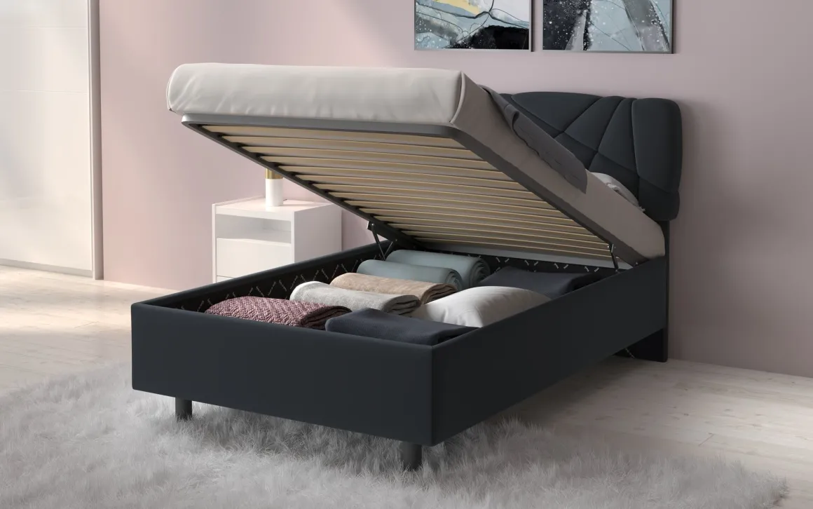 LETTO CONTENITORE POP 1 PIAZZA E 1/2 TESSUTO LYCRA ANTRACITE