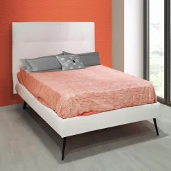 LETTO FISSO UNA PIAZZA E MEZZA MOD. SIMPLE IN ECOPELLE BIANCO