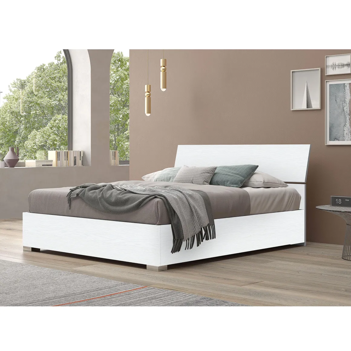 Letto matrimoniale bianco frassinato con contenitore